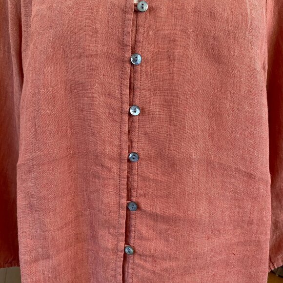 Pure J Jill Linen Button Front Shirt Long Sleeve Rust Countryside Lagenlook Sz M - Picture 5 of 16